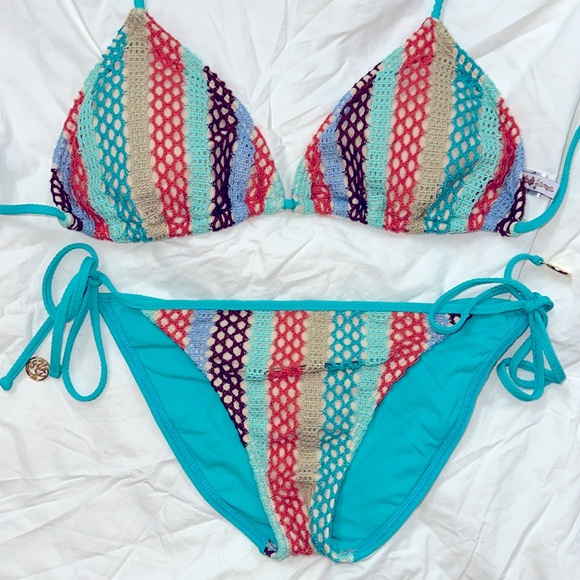 Luli Fama Swimwear Bikini (SIZE: L, LARGE) Triangle Top + Side Tie Bottom - Picture 1 of 6